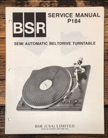 Sony P184 P-184 Record Player / Turntable  Service Manual *Original*