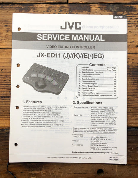 JVC JX-ED11 Video Editing Controller  Service Manual *Original*