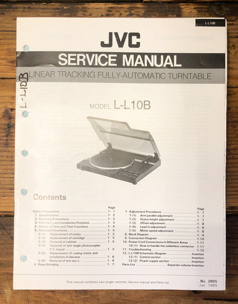 JVC L-L10B Record Player / Turntable Service Manual *Original*