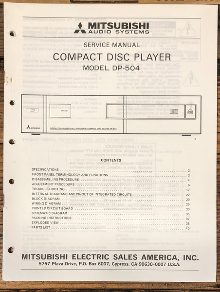 Mitsubishi DP-504 CD Player  Service Manual *Original*