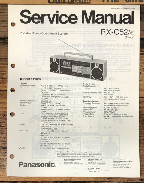Technics RX-C52 Portable Stereo Service Manual *Original*