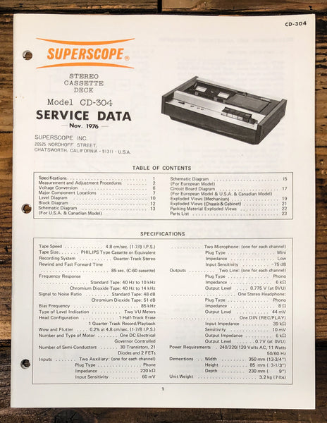 Superscope CD-304 Cassette Service Manual *Original*