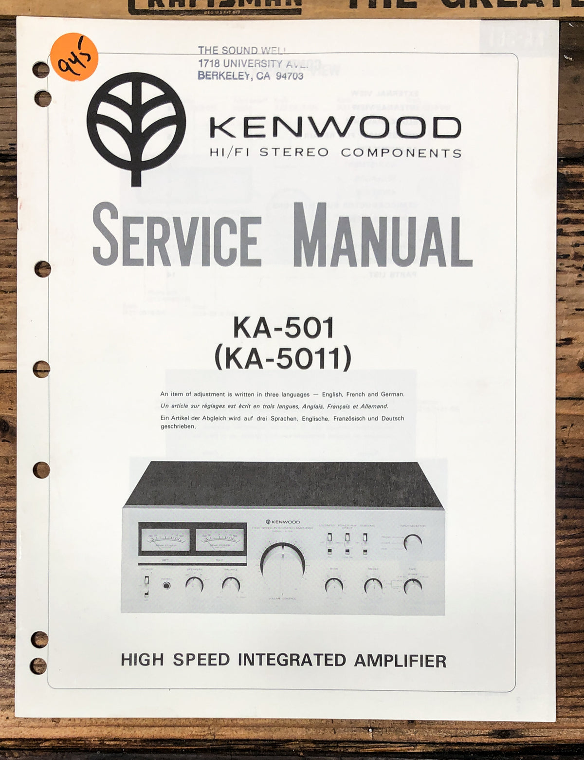 Kenwood KA-501 KA-5011 Amplifier  Service Manual *Original*