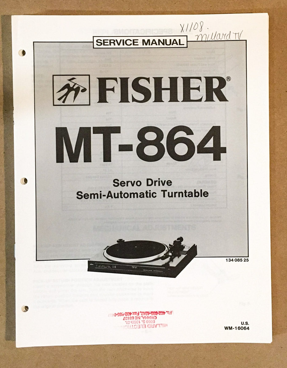 Fisher MT-864 Record Player / Turntable Service Manual *Original*