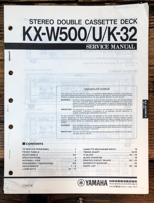 Yamaha KX-W500 K-32  Service Manual *Original*