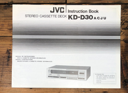 JVC KD-D30 Cassette Owners / User Manual *Original*