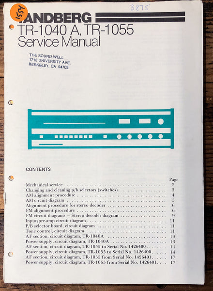 Tandberg TR-1040 A TR-1055 Receiver  Service Manual *Original*