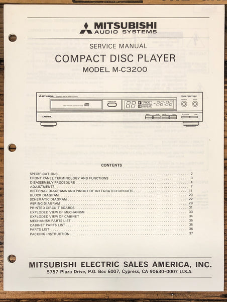 Mitsubishi M-C3200 CD Player  Service Manual *Original*