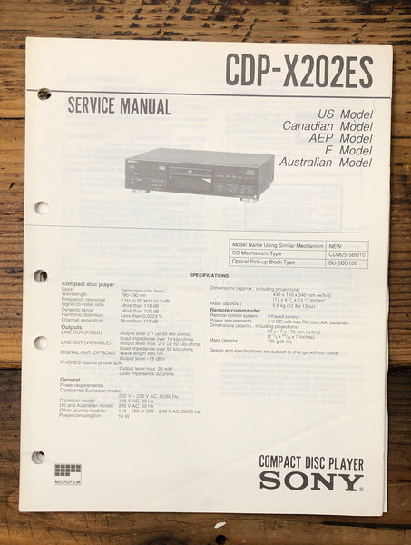 Sony CDP-X202ES CD Player  Service Manual *Original*