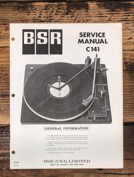 BSR C141 C-141 Record Player / Turntable  Service Manual *Original*