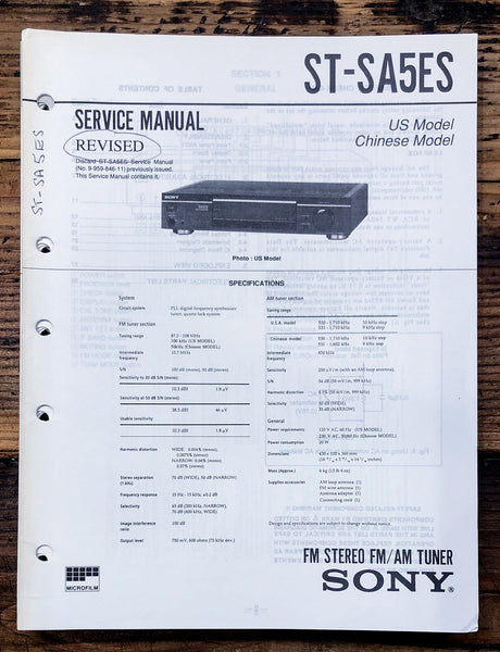 Sony ST-SA5ES Tuner Revised Service Manual *Original*