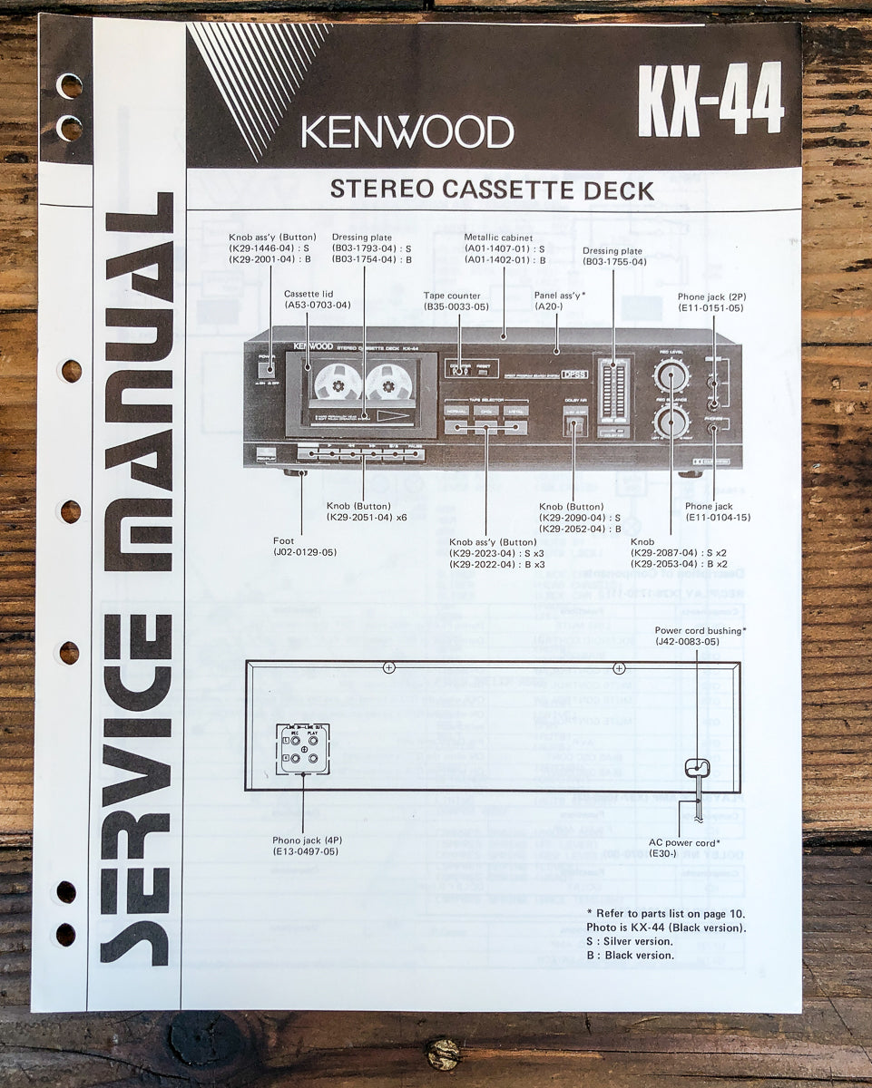 Kenwood KX-44 Cassette Service Manual *Original*