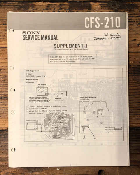 Sony CFS-210 Stereo Supp. Service Manual *Original*