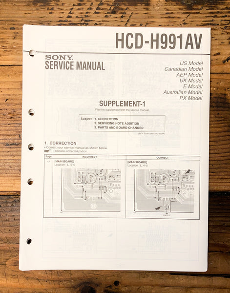 Sony HCD-H991AV Stereo Supp. Service Manual *Original*