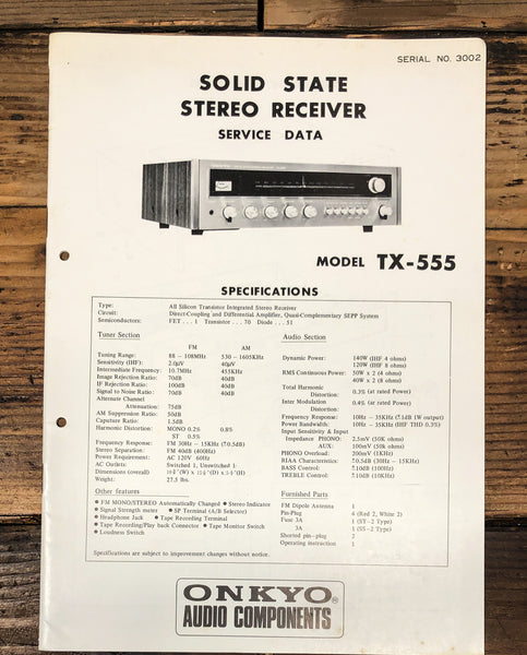 Onkyo TX-555 Receiver Service Manual *Original*