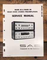 SAE MARK IB IM  Preamp / Preamplifier  Service Manual *Original*