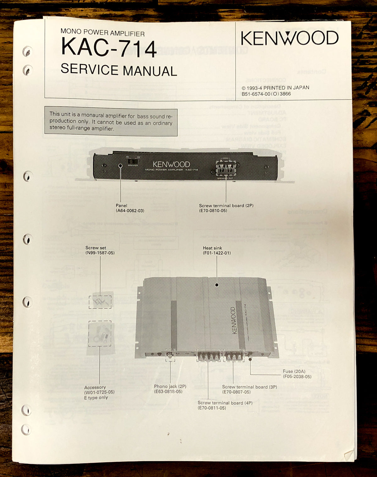 Kenwood KAC-714 Amplifier  Service Manual *Original*