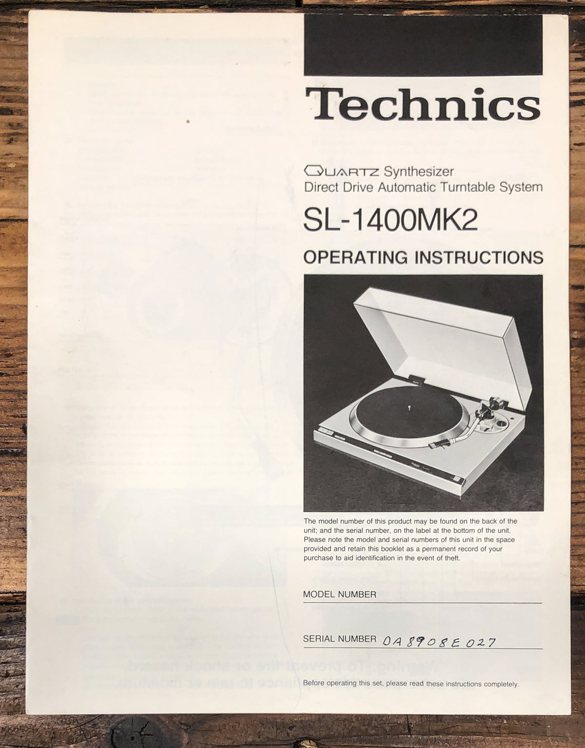 Technics SL-1400 MK2 Record Player / Turntable Owners / User Manual *Original*