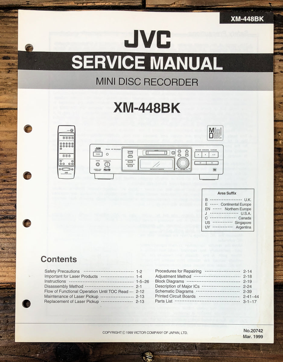 JVC XM-448 Mini Disc Recorder Service Manual *Original*