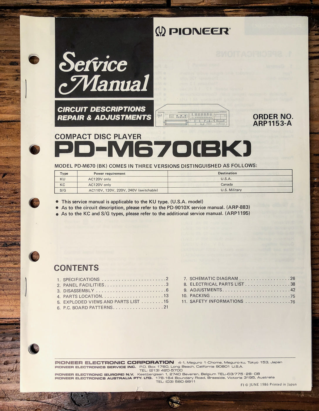 Pioneer PD-M670 CD Changer Service Manual *Original*