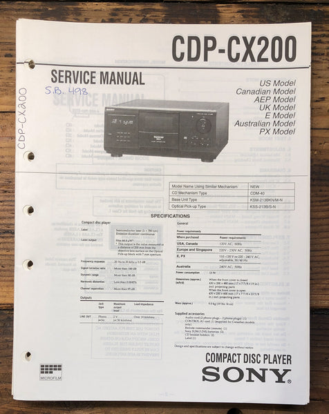 Sony CDP-CX200 CD Player  Service Manual *Original*