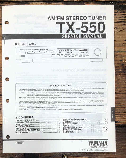 Yamaha TX-550 Tuner Service Manual *Original*