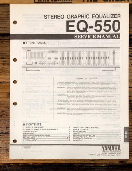 Yamaha EQ-550 Equalizer  Service Manual *Original*