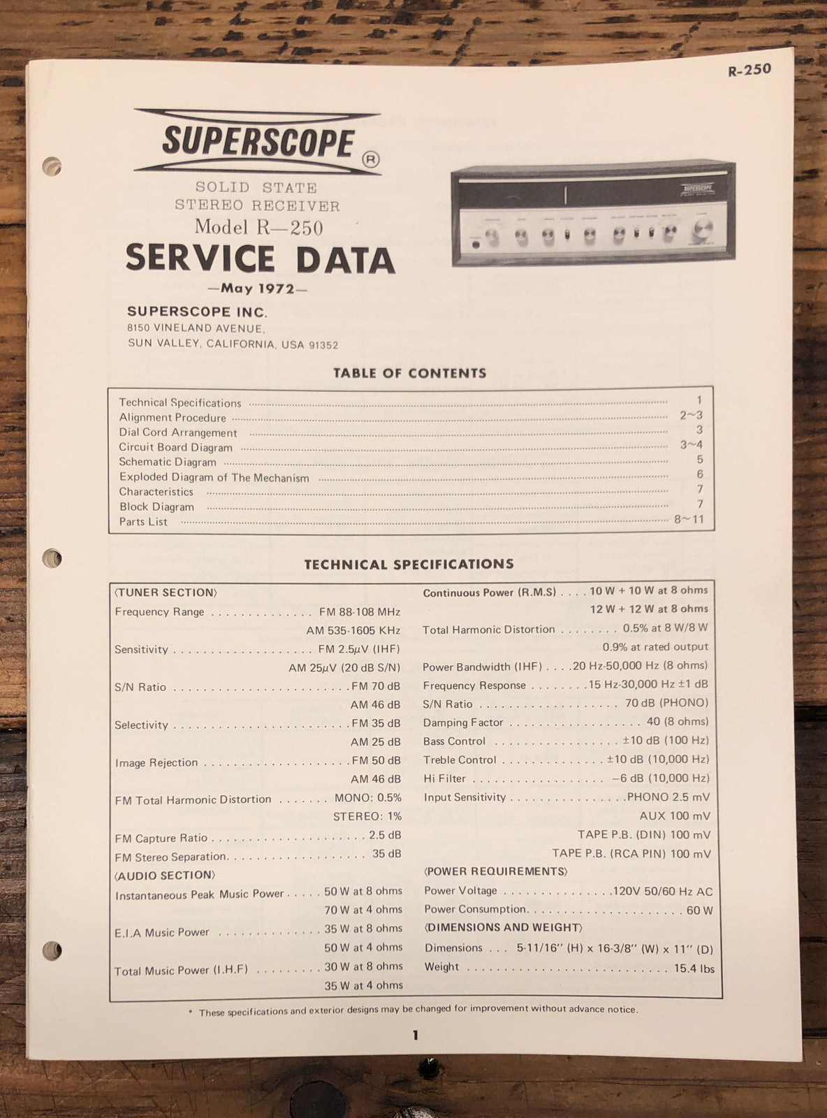 Superscope R-250 Receiver  Service Manual *Original*