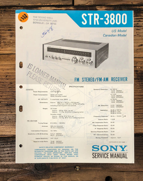 Sony STR-3800 Receiver Service Manual *Original*