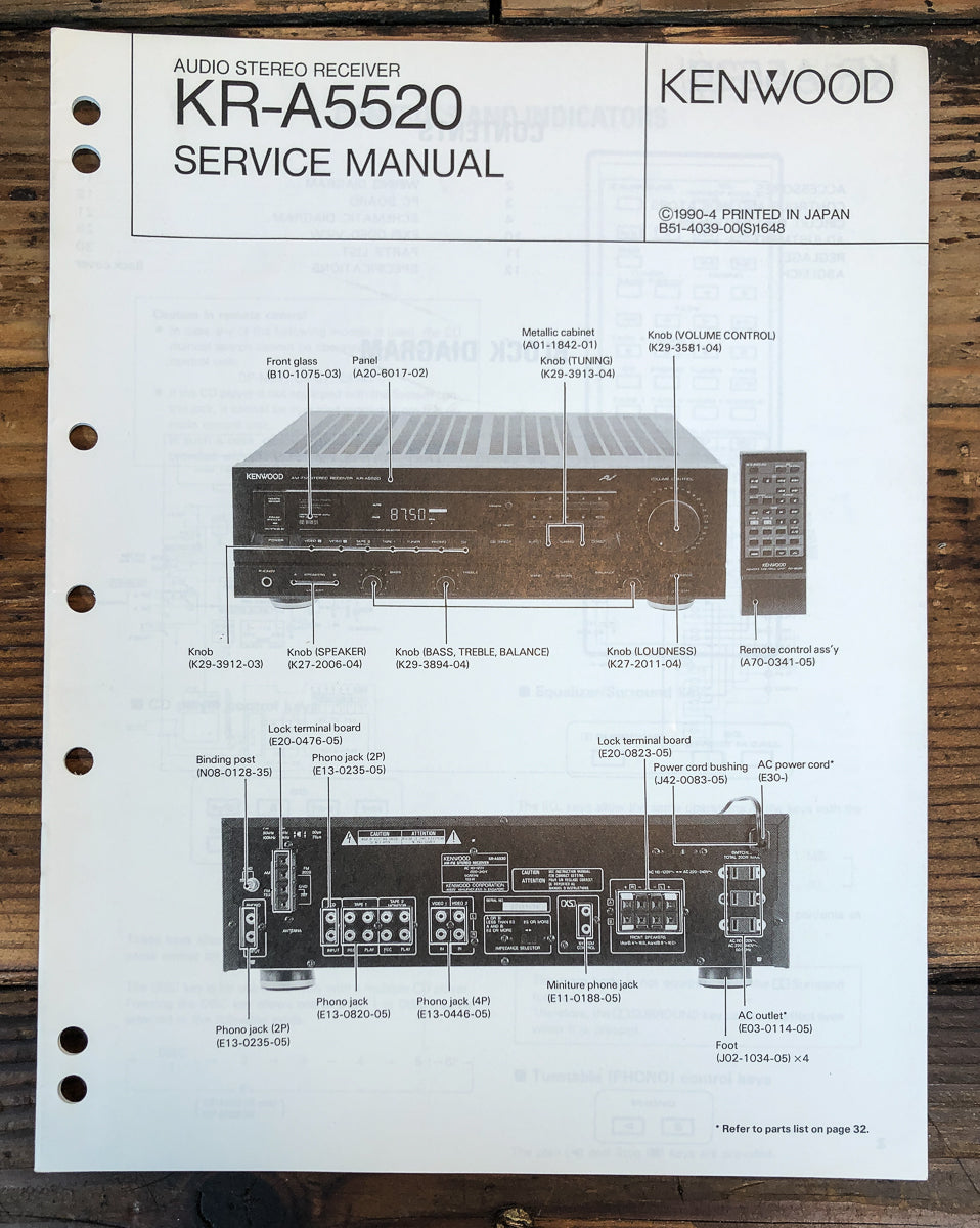Kenwood KR-A5520 Receiver Service Manual *Original*
