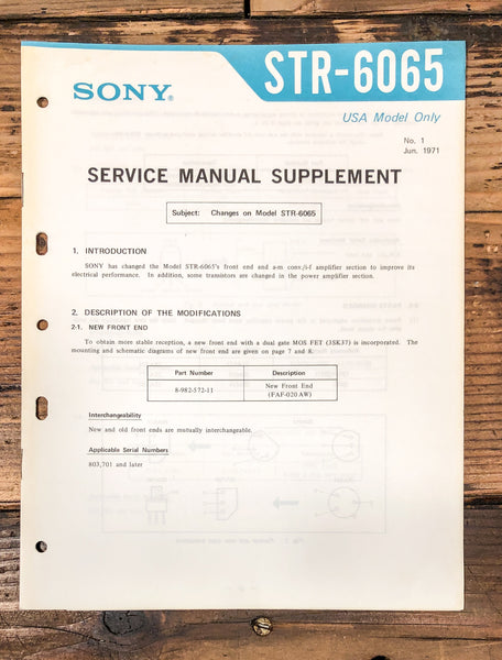 Sony STR-6065 Receiver Supp.Service Manual *Original*