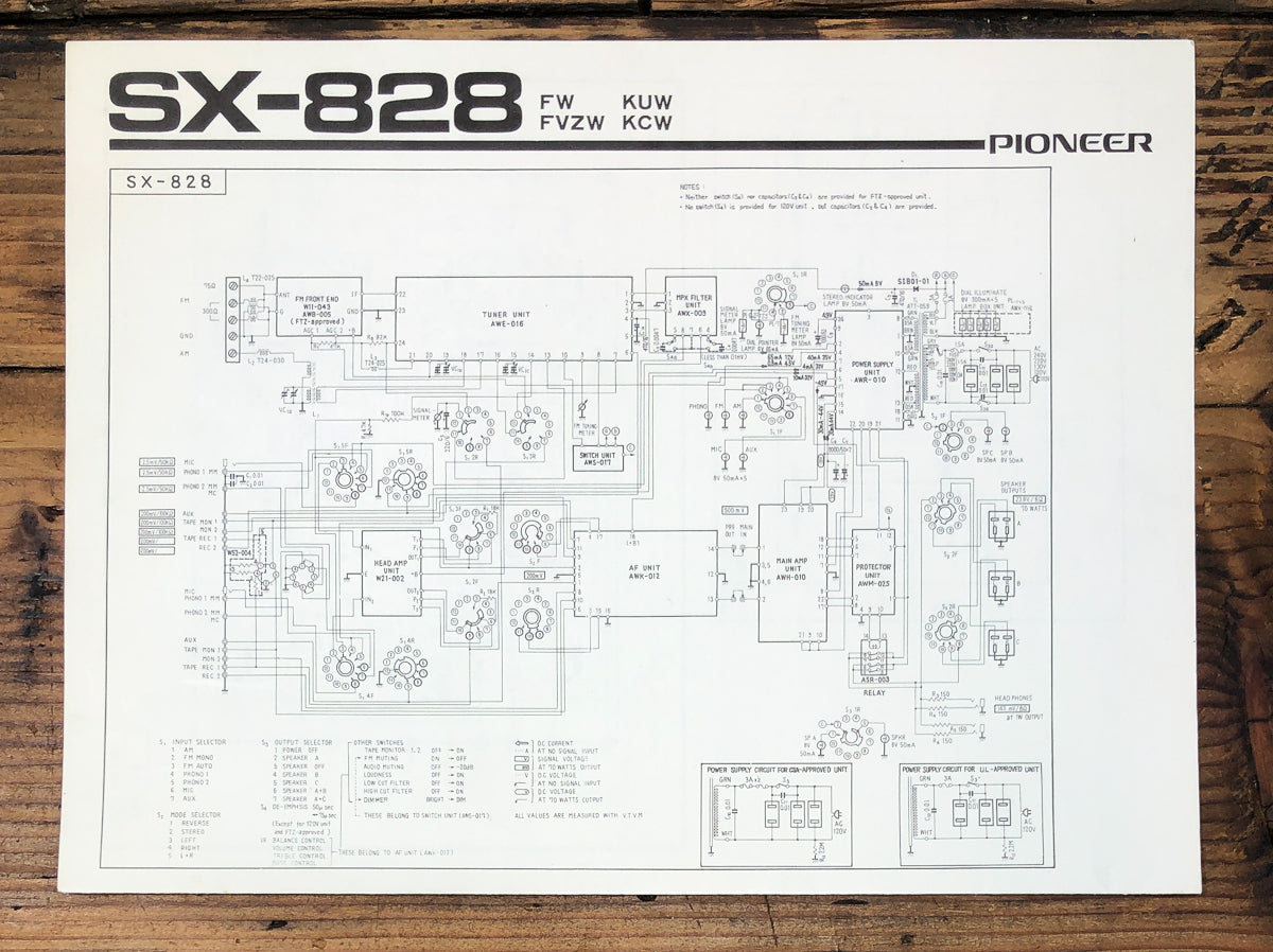 Pioneer SX-828 Receiver Fold Out Schematic *Original*
