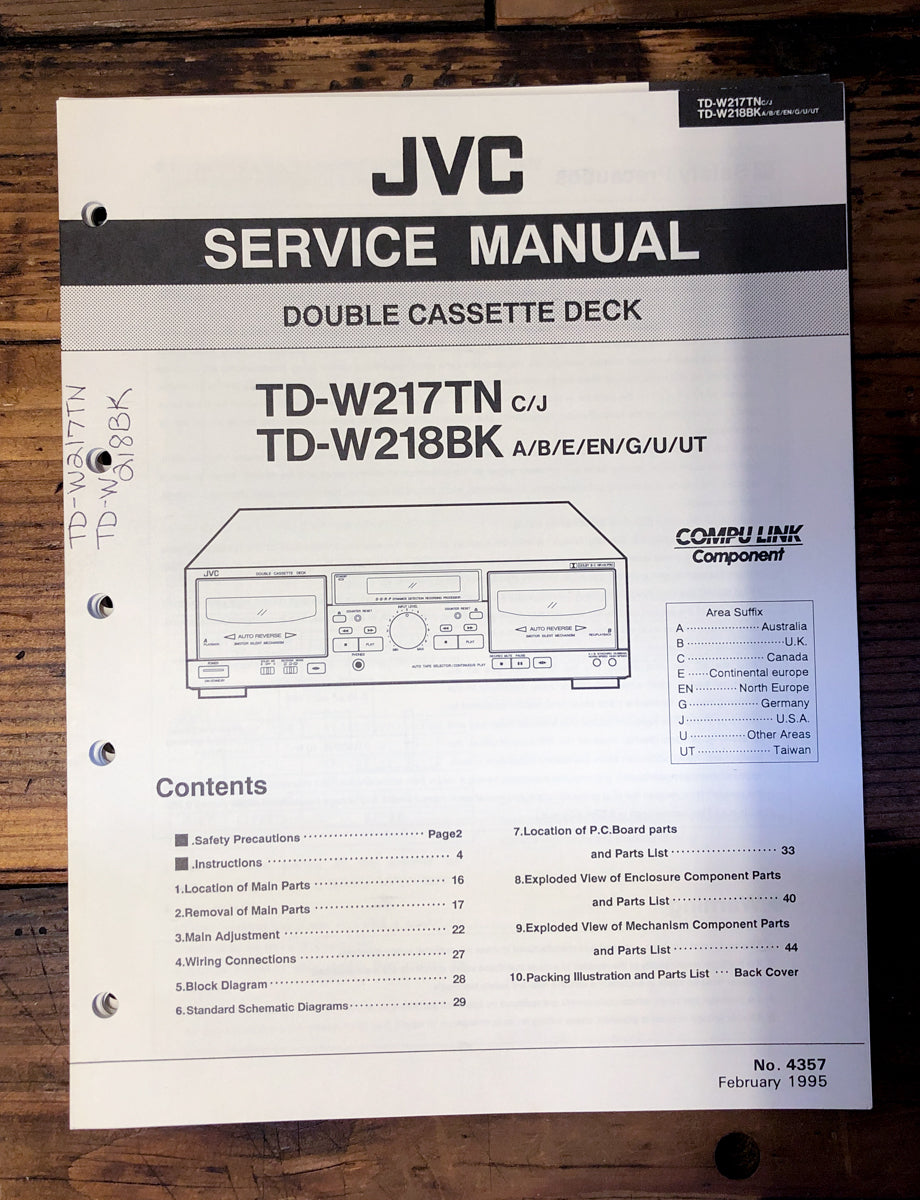 JVC TD-W217 TD-W218   Service Manual *Original*