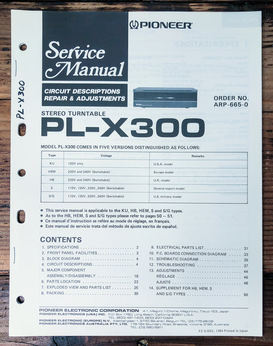 Pioneer PL-X300 Turntable Service Manual *Original*
