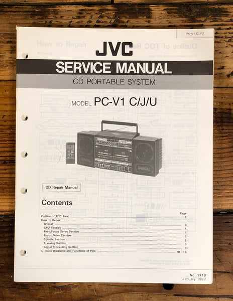 JVC PC-V1 Stereo / Boombox CD Repair Service Manual *Original*