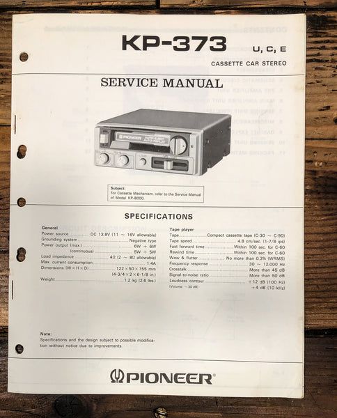 Pioneer KP-373 Car Cassette Service Manual *Original*