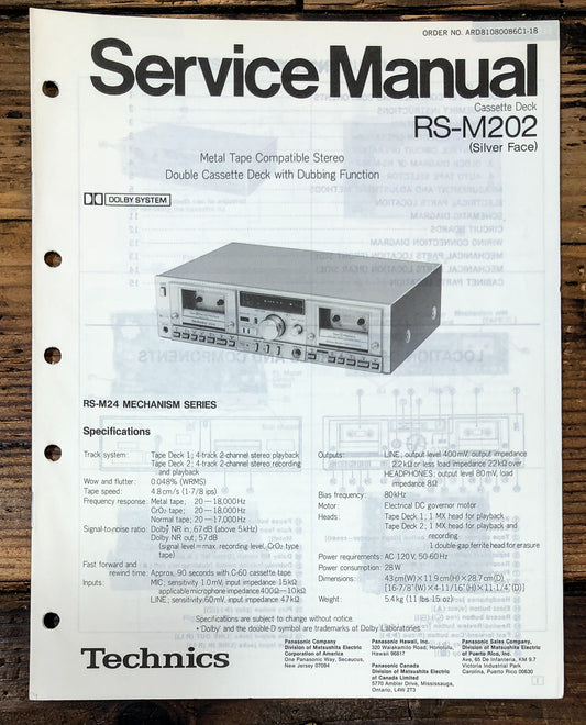 Technics RS-M202 Cassette Service Manual *Original*