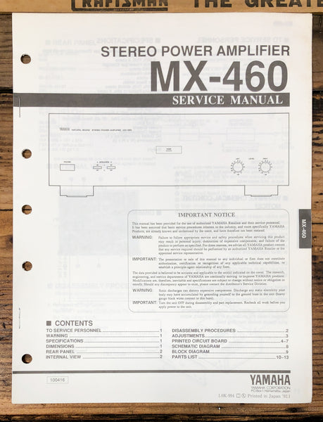 Yamaha MX-460 Amplifier  Service Manual *Original*
