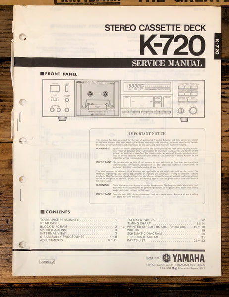 Yamaha K-720 Cassette  Service Manual *Original*