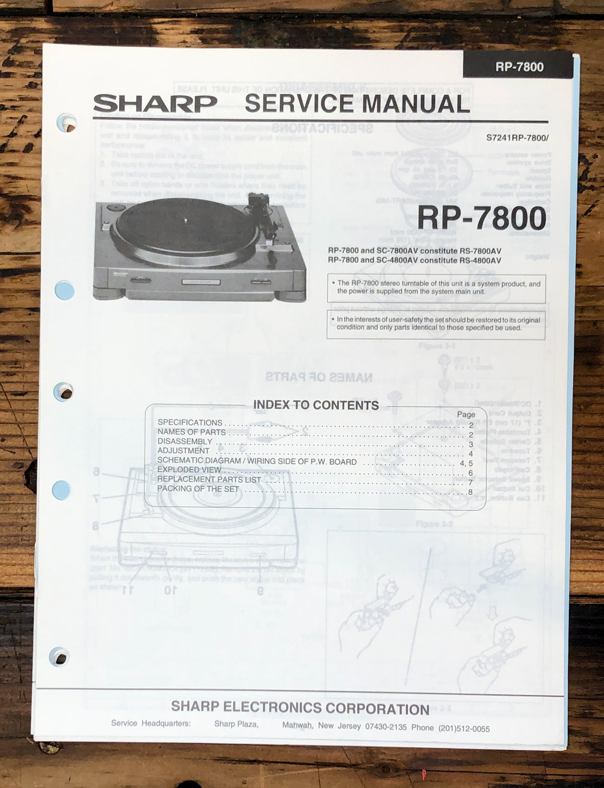 Sharp RP-7800 Record Player / Turntable Service Manual *Original*
