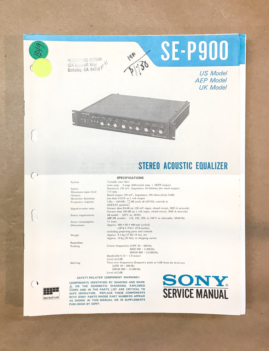 Sony SE-P900 Equalizer  Service Manual *Original*