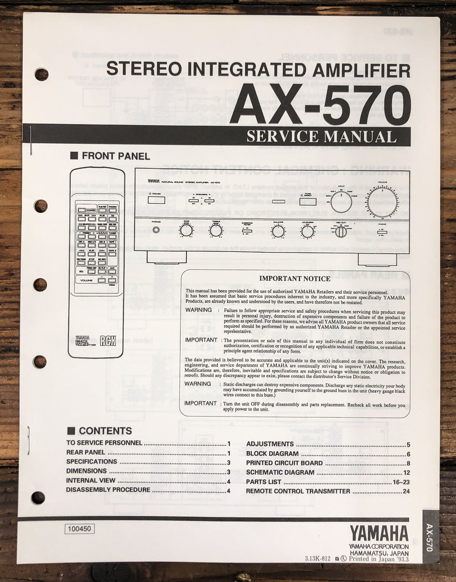 Yamaha AX-570 Amplifier Owners / User Manual *Original*