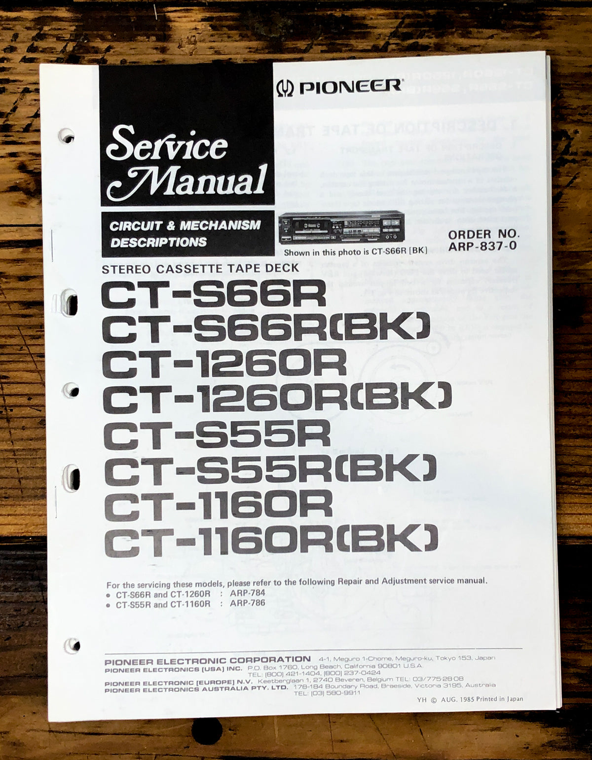 Pioneer CT-S66R CT-1260R  Cassette Service Manual *Original*