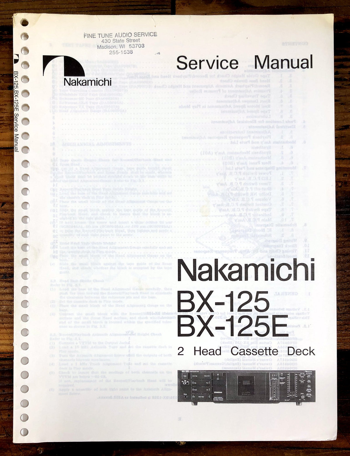 Nakamichi BX-125 BX-125E 2 Head Cassette Deck Service Manual *Original*