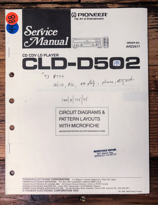 Pioneer CLD-D502 CD LD Player Service Manual *Original*
