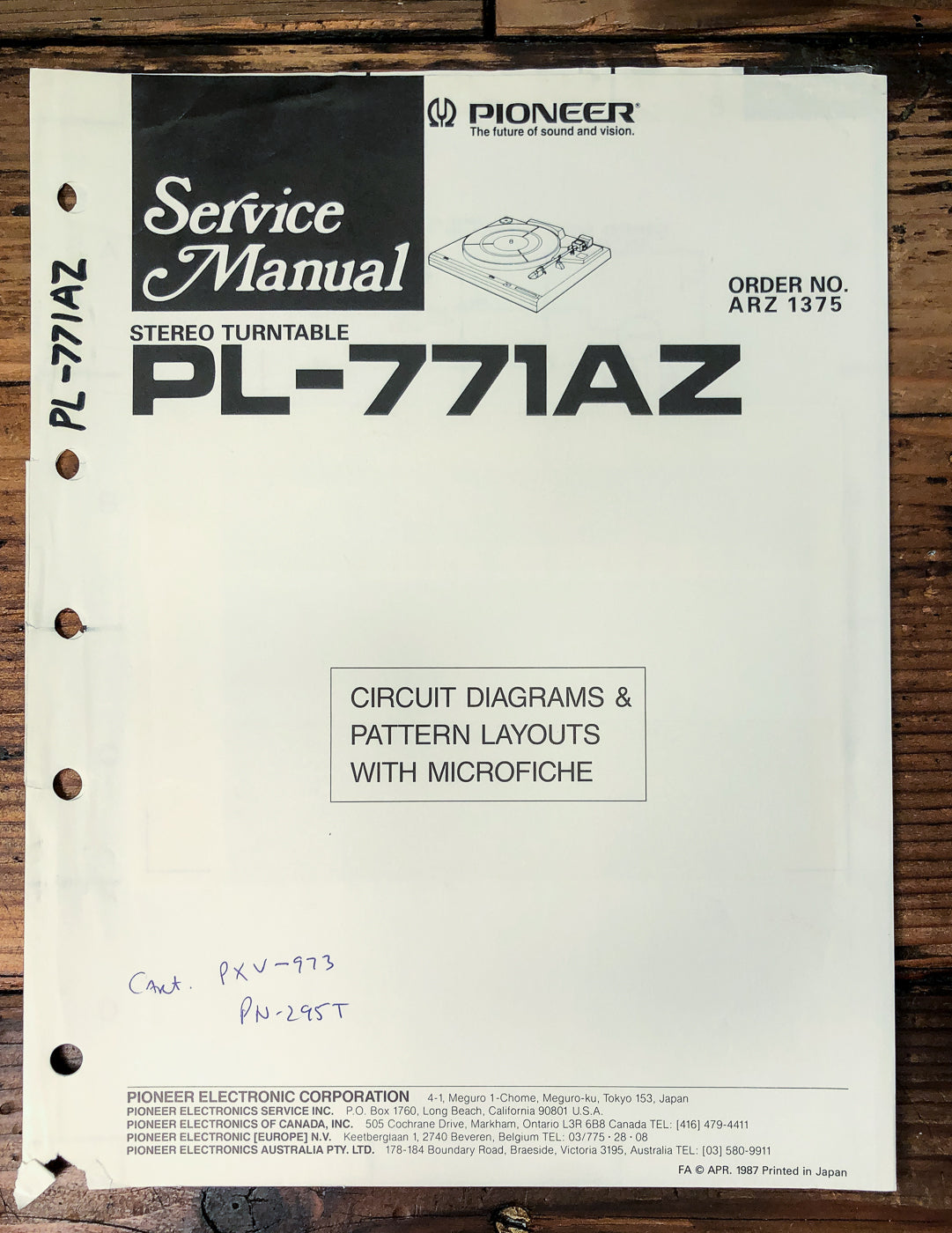 Pioneer PL-771AZ Turntable Service Manual *Original*