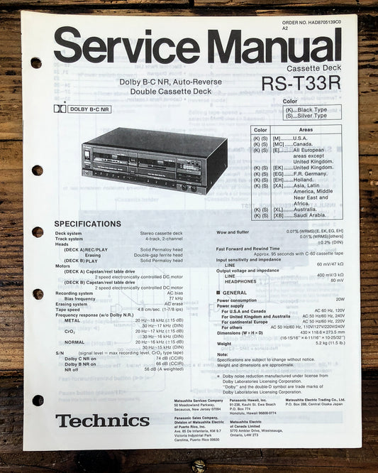 Technics RS-T33R Cassette Service Manual *Original*