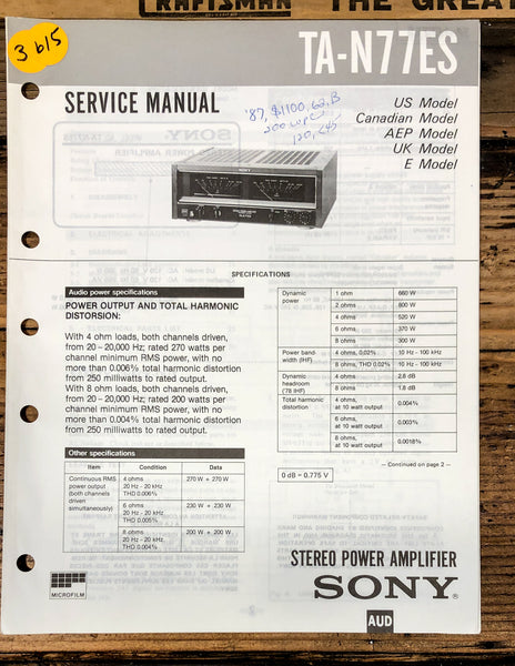 Sony TA-N77ES Amplifier  Service Manual *Original*