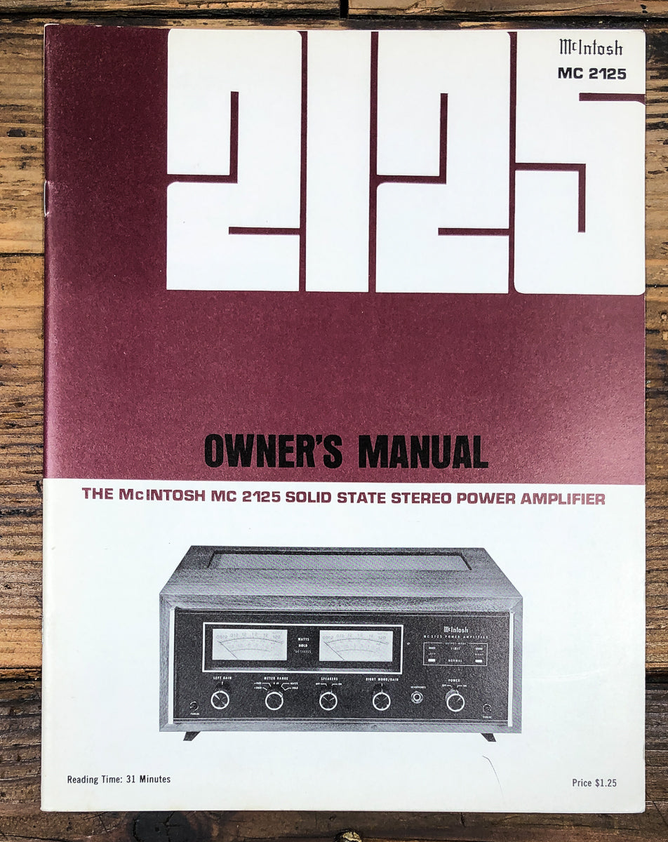 McIntosh MC-2125 MC2125 Amplifier Owners / User Manual *Original*