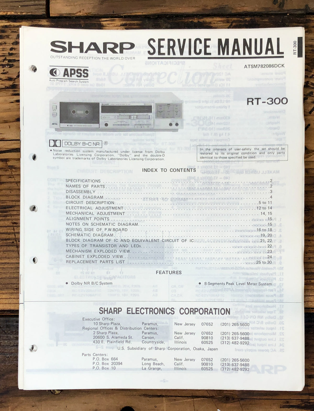 Sharp RT-300 Cassette Service Manual *Original*